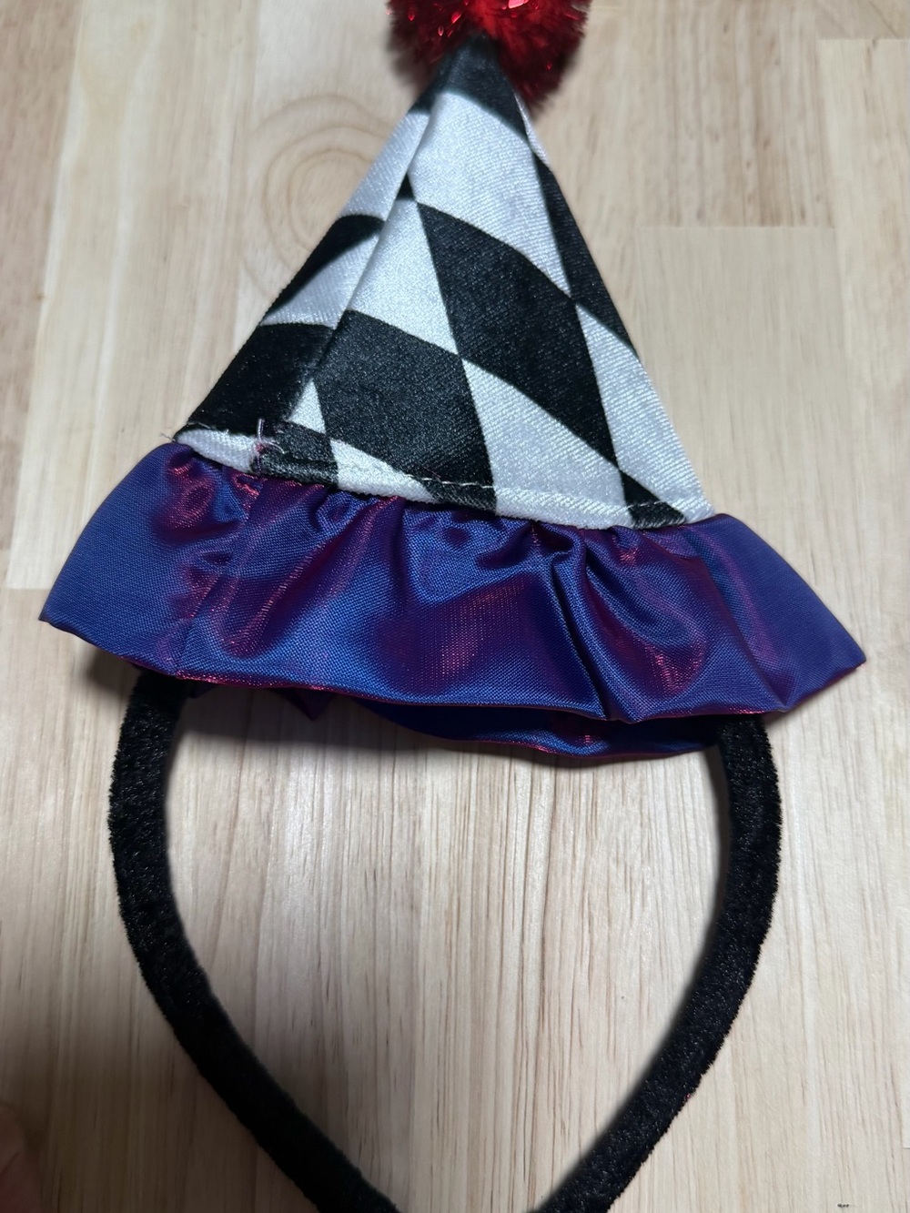 Spirit Black, White & Purple Harlequin Jester Costume with Red Pom - Picture 6 of 7